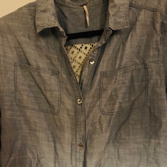 Free People Chambray Denim Button Down w/Lace Back - Picture 7 of 8